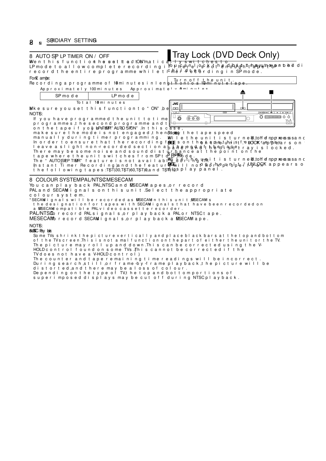JVC DR-MV5SE manual Tray Lock DVD Deck Only, For Example, To lock tray, To unlock tray, About Ntsc Playback 
