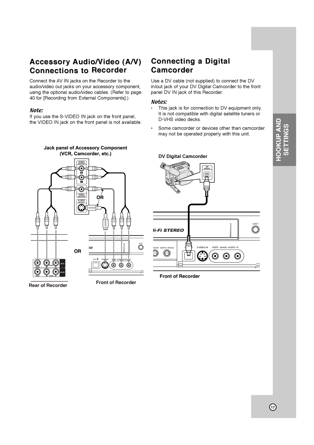 JVC RCJ106M_NA1UJJ_ENG, DR-MV7SU manual Accessory Audio/Video A/V Connections to Recorder, Connecting a Digital Camcorder 