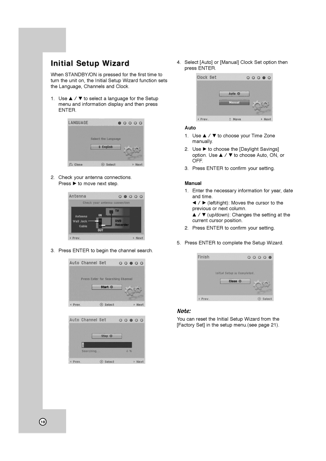 JVC DR-MV7SU, RCJ106M_NA1UJJ_ENG manual Initial Setup Wizard, Auto, Manual 