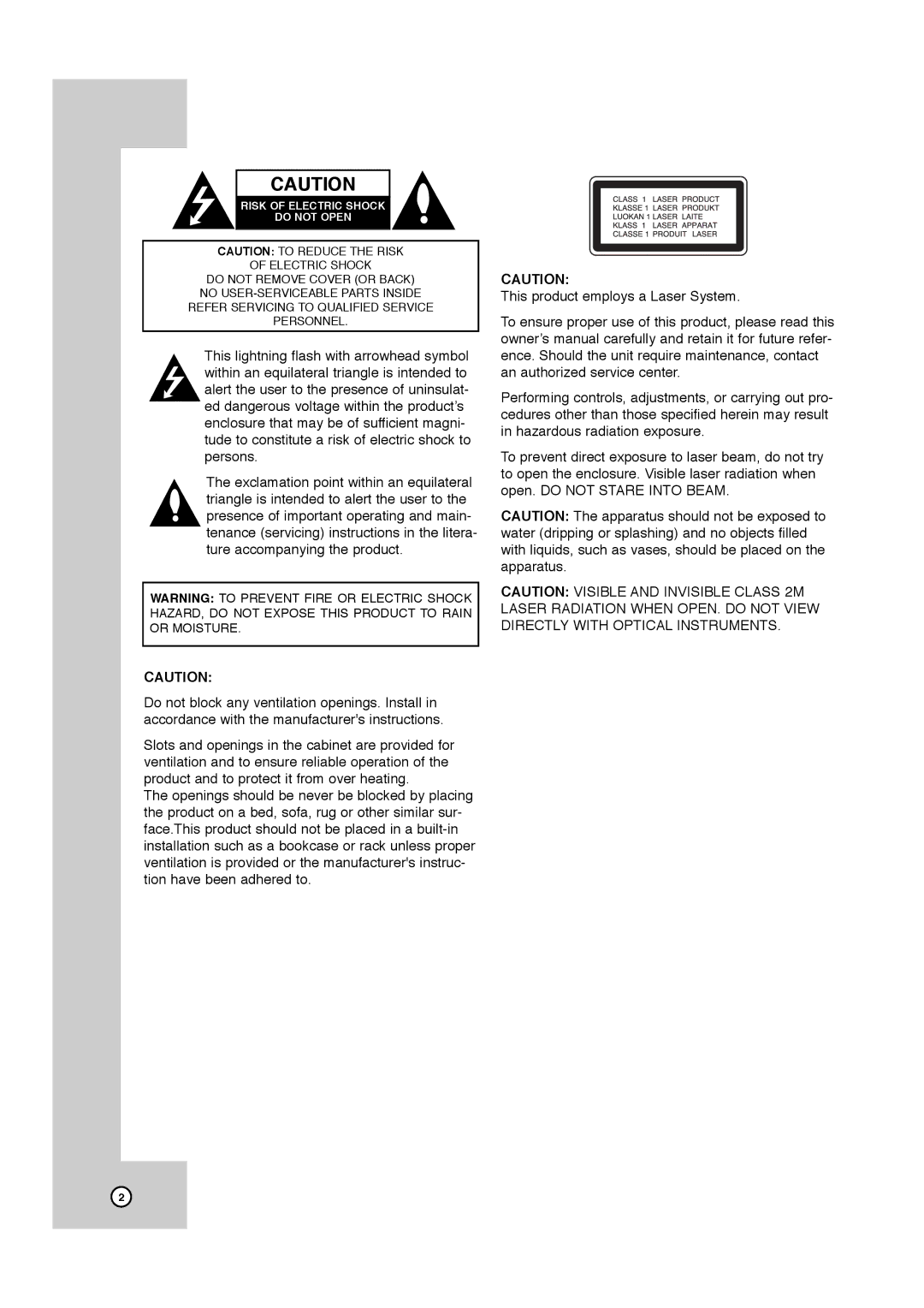 JVC DR-MV7SU, RCJ106M_NA1UJJ_ENG manual Risk of Electric Shock Do not Open 