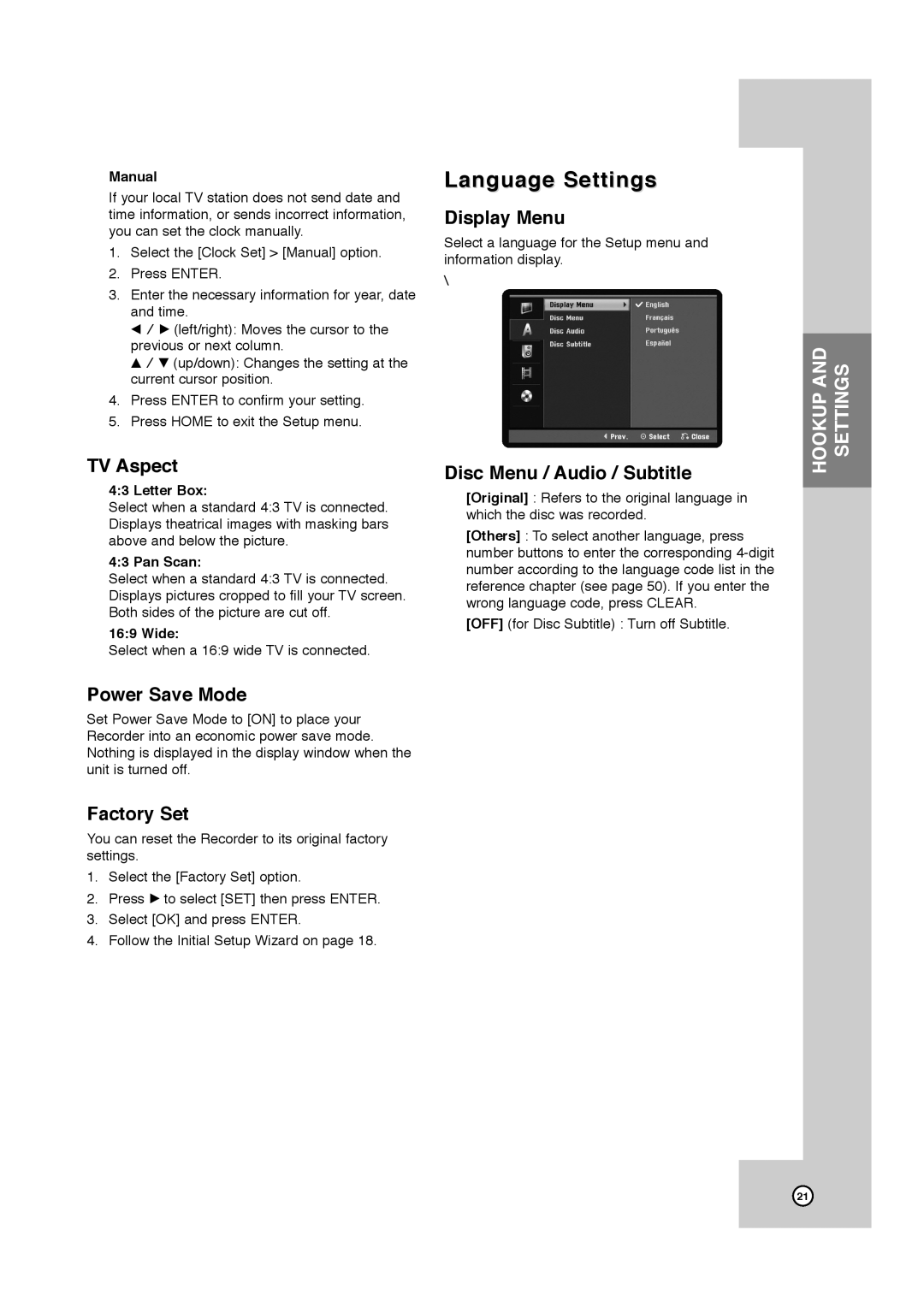 JVC RCJ106M_NA1UJJ_ENG, DR-MV7SU manual Language Settings 