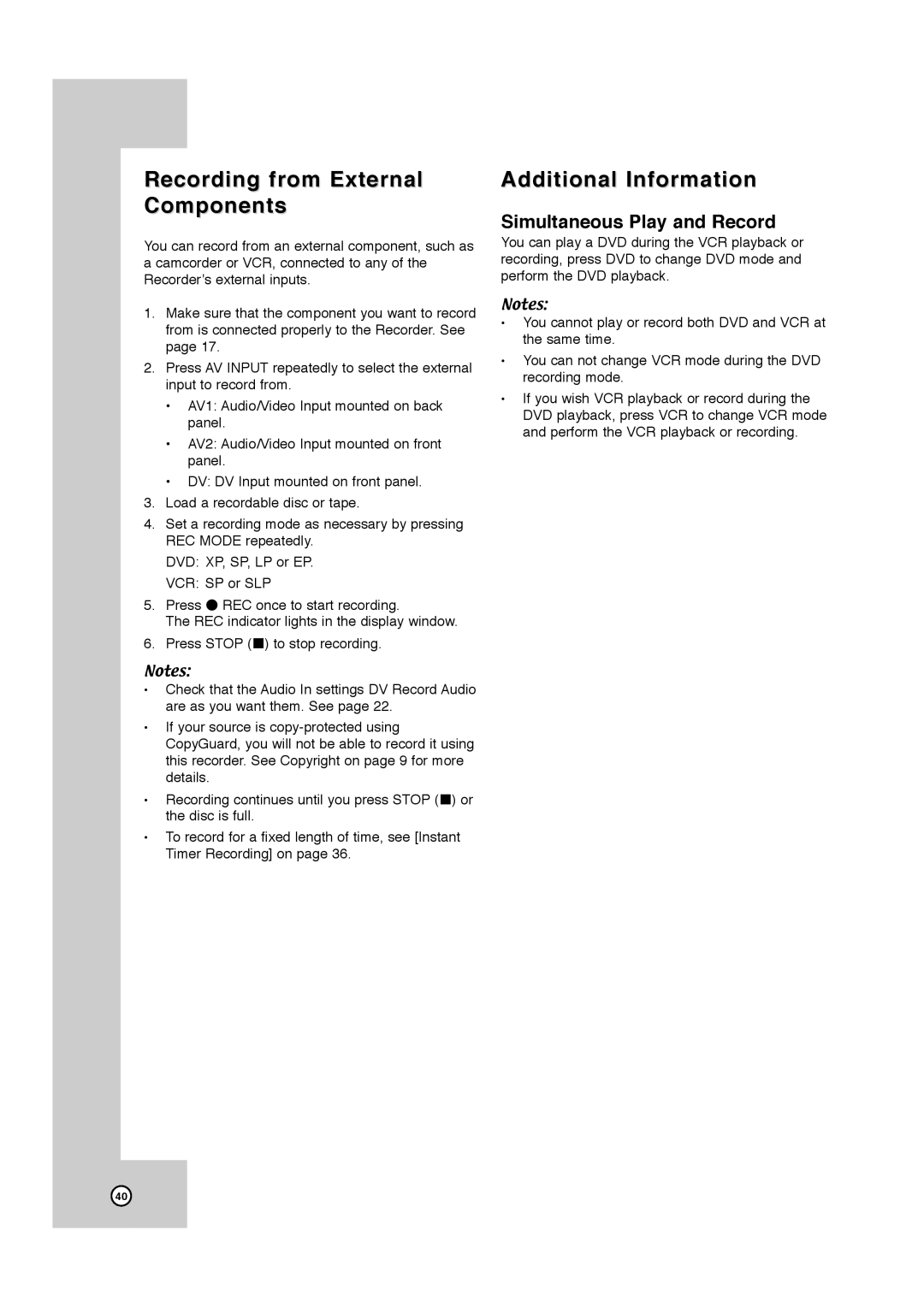 JVC DR-MV7SU, RCJ106M_NA1UJJ_ENG Recording from External Components, Additional Information, Simultaneous Play and Record 