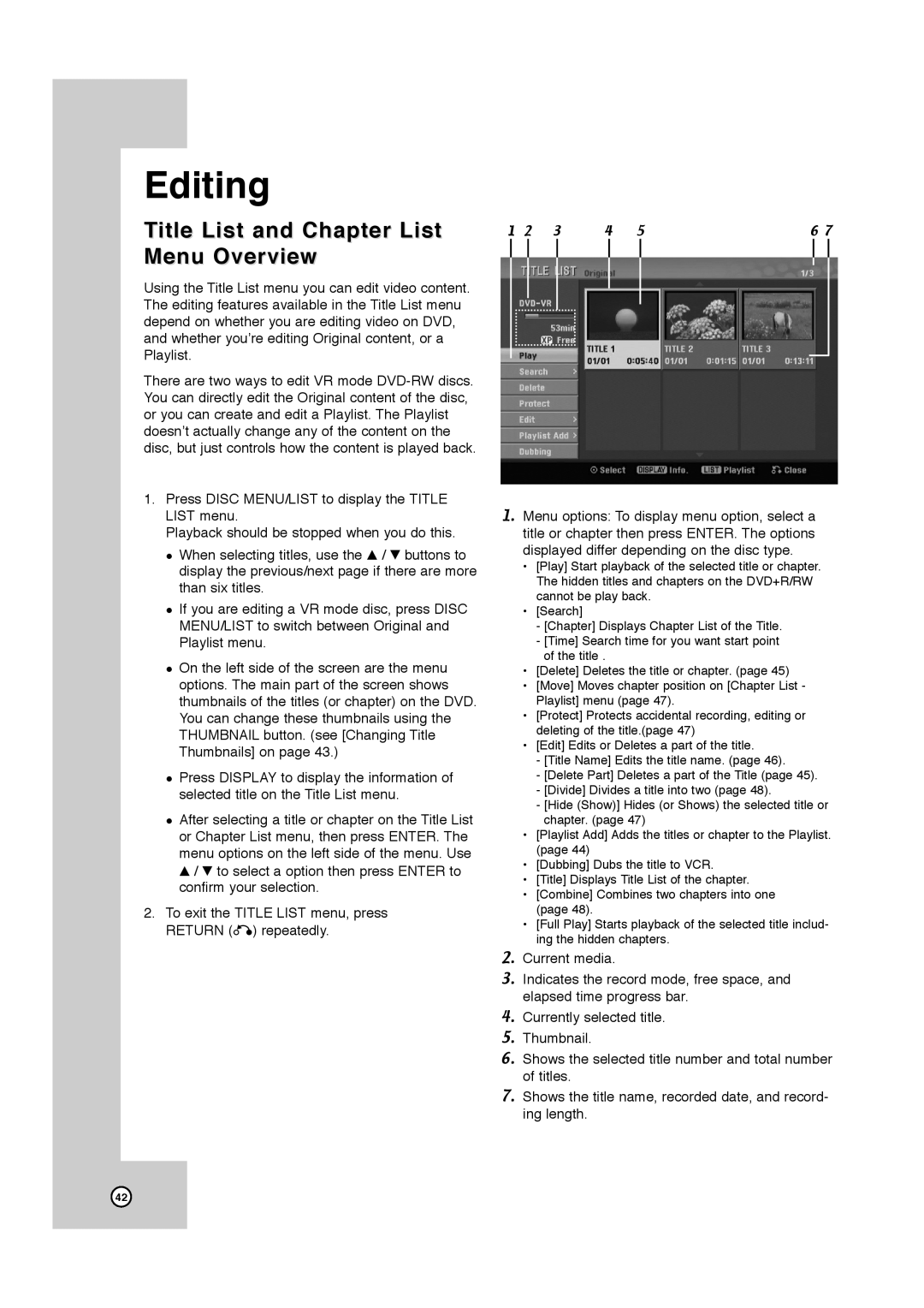 JVC DR-MV7SU, RCJ106M_NA1UJJ_ENG manual Editing, Title List and Chapter List Menu Overview 