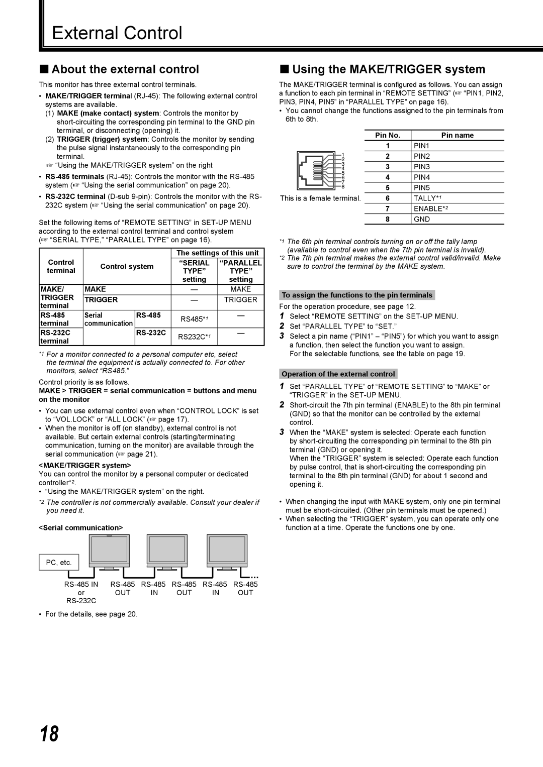 JVC DT-R17L4D, DT-R24L4D user service External Control, „ About the external control, „ Using the MAKE/TRIGGER system 