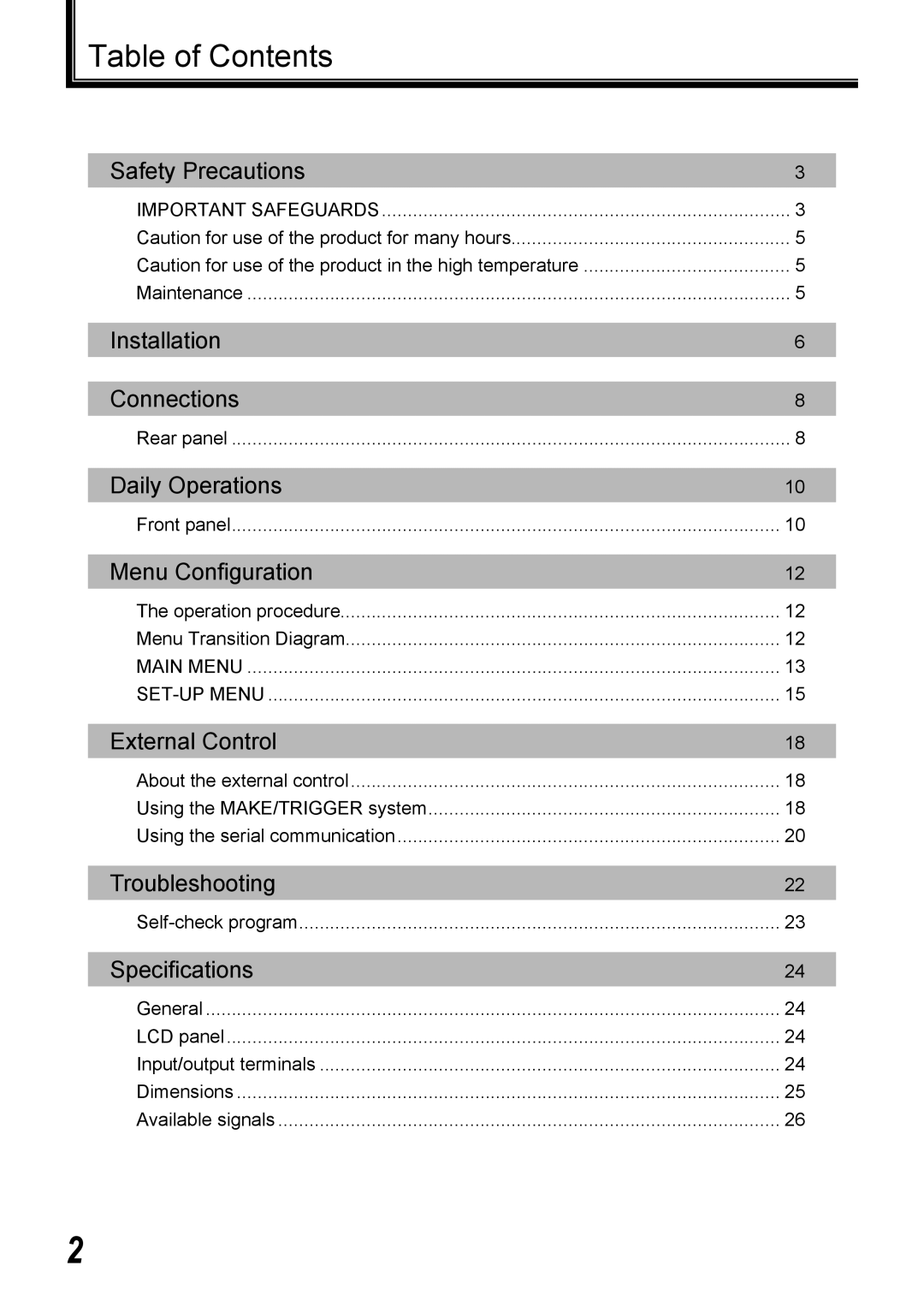 JVC DT-R17L4D, DT-R24L4D user service Table of Contents 