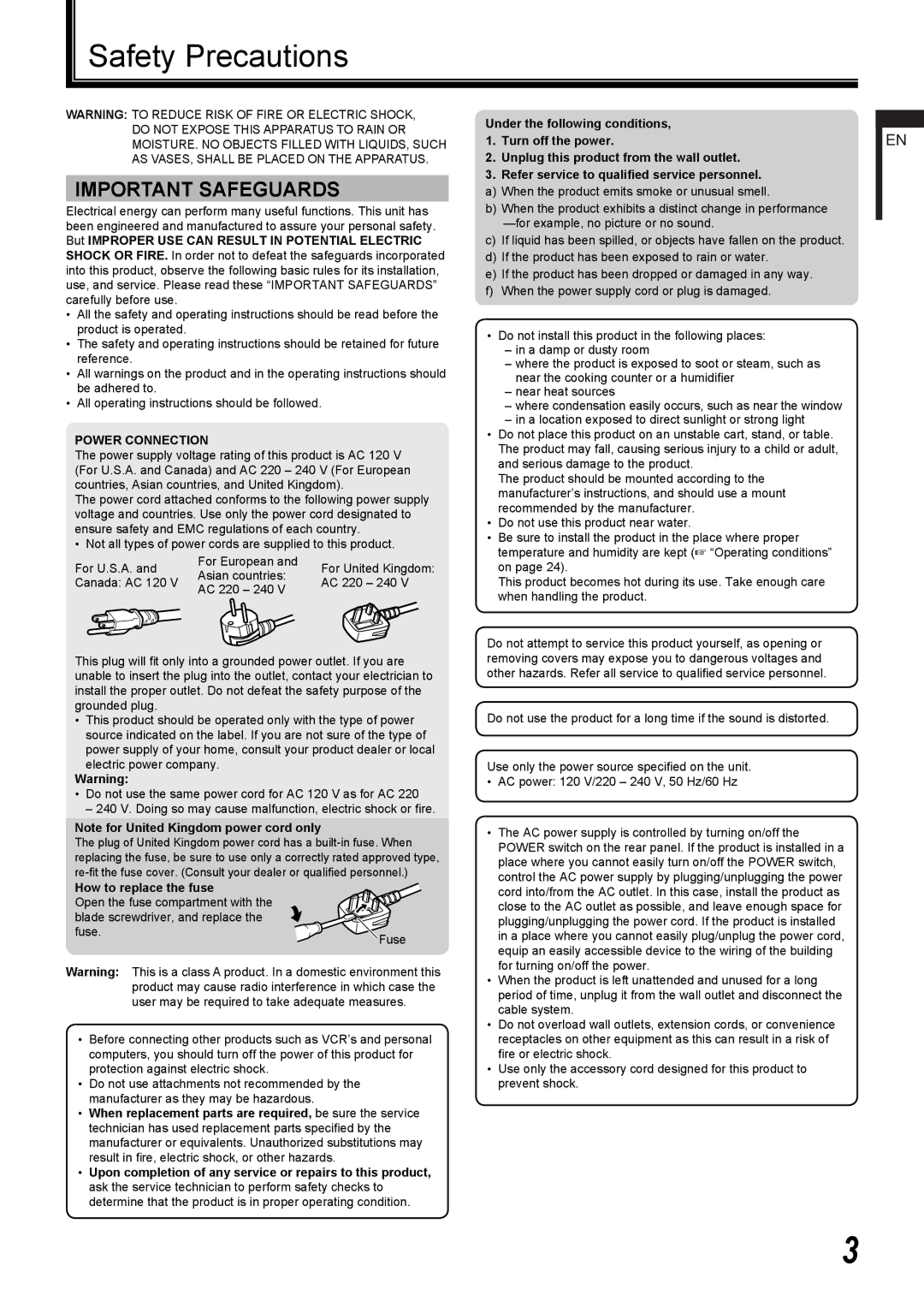 JVC DT-R24L4D, DT-R17L4D user service Safety Precautions, Power Connection, How to replace the fuse 