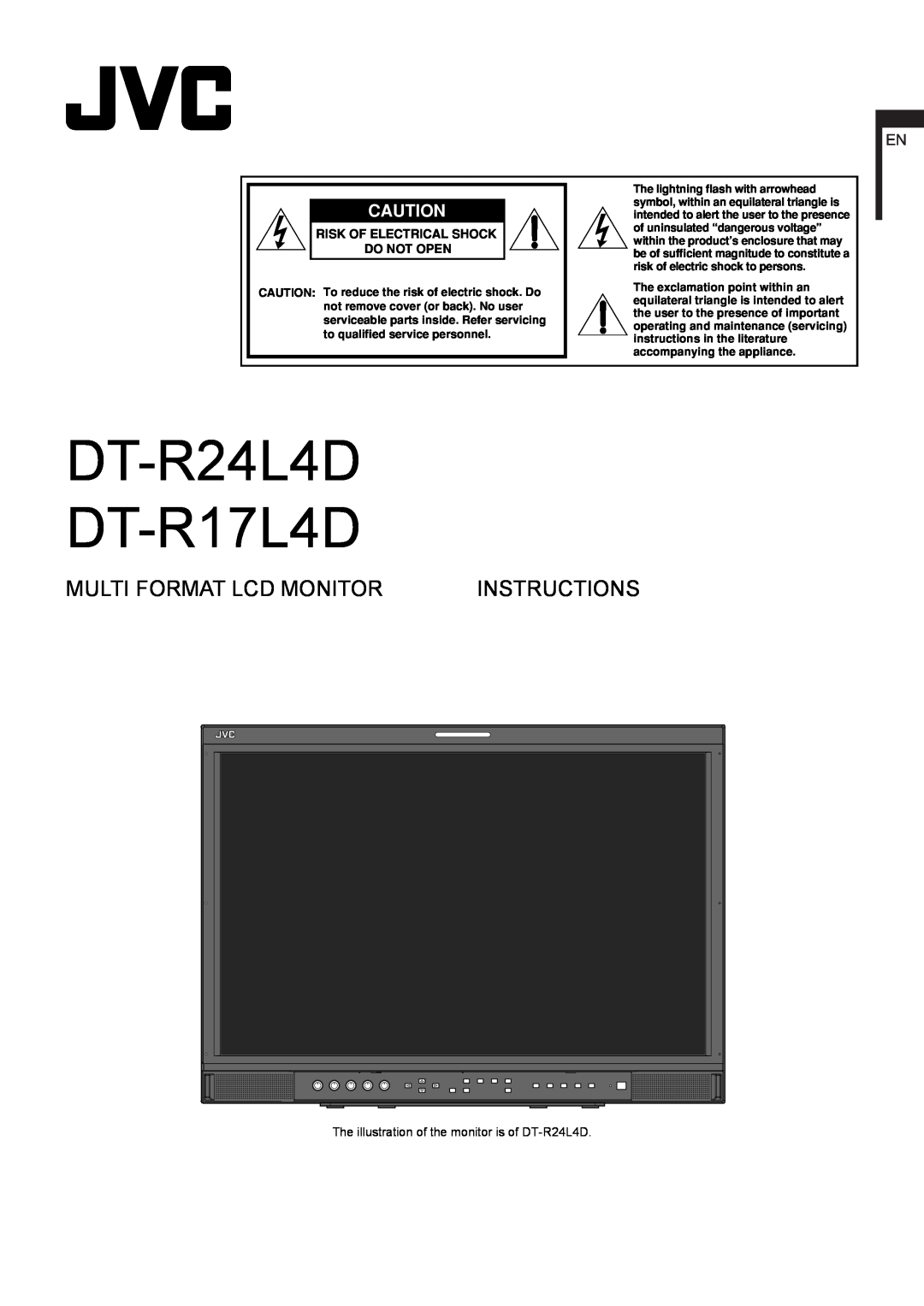 JVC user service DT-R24L4D DT-R17L4D, Multi Format Lcd Monitor, Instructions, Risk Of Electrical Shock Do Not Open 