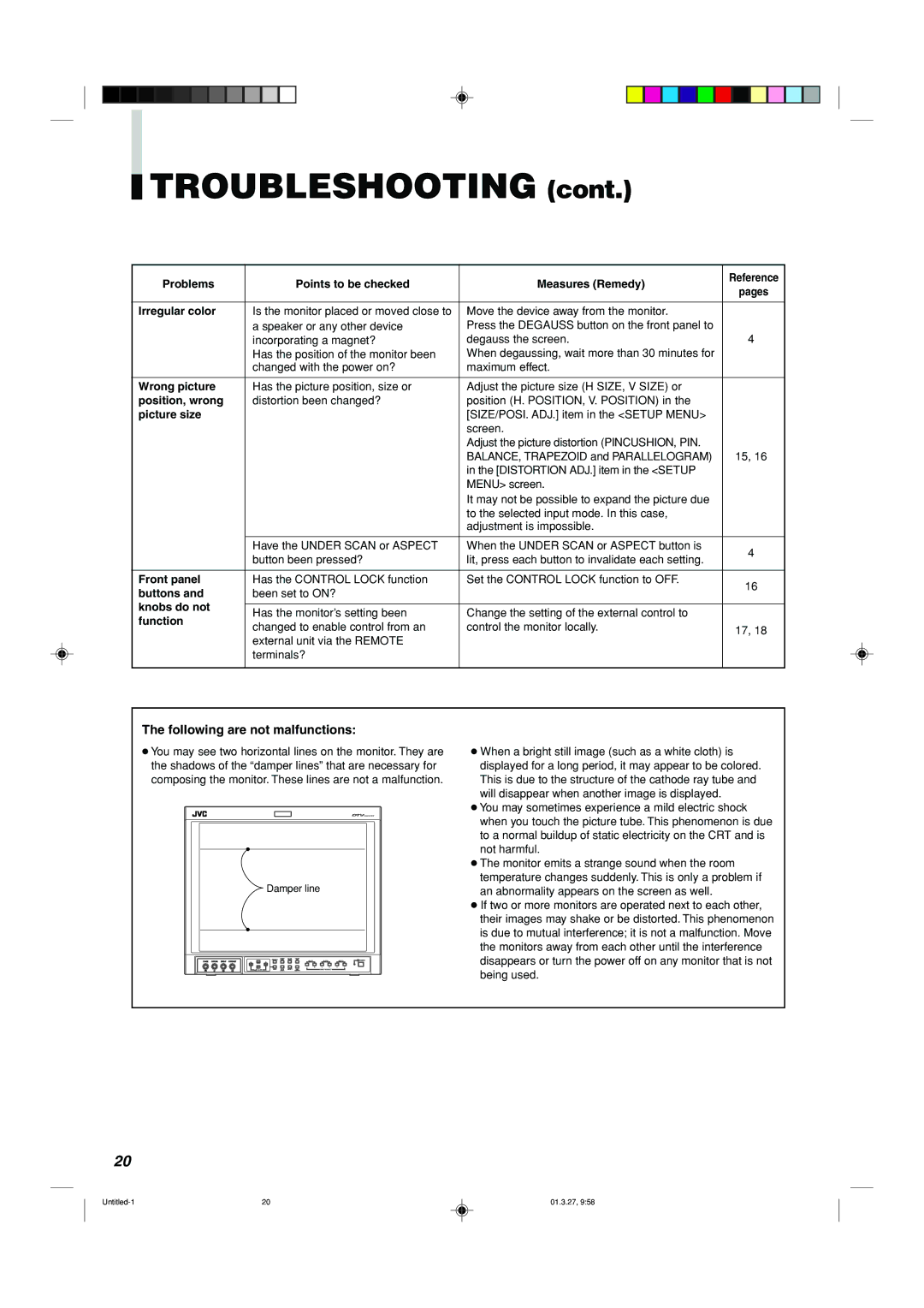 JVC DT-V1700CG manual Following are not malfunctions 