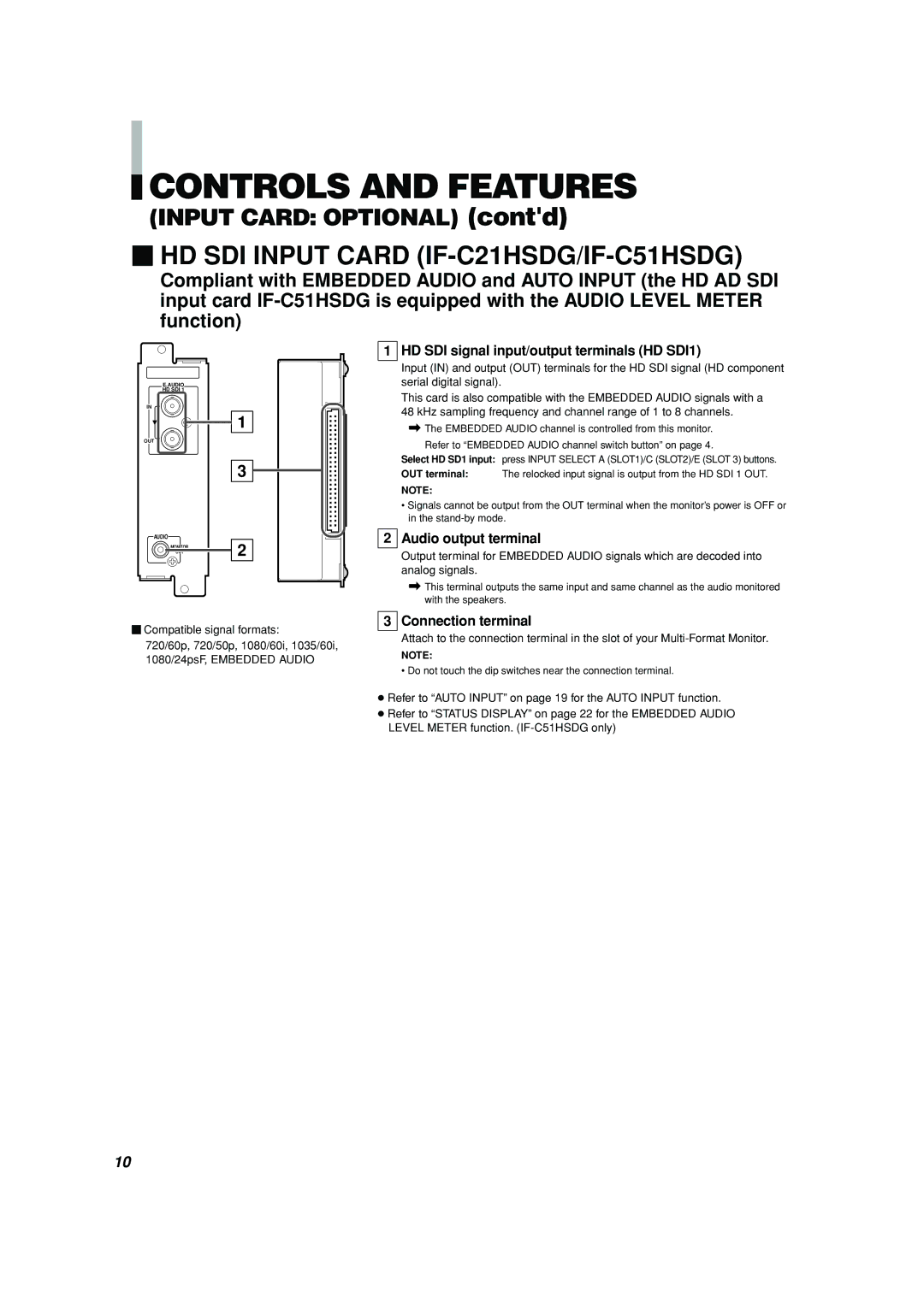 JVC DT-V1710CG, DT-V1910CG manual  HD SDI Input Card IF-C21HSDG/IF-C51HSDG, HD SDI signal input/output terminals HD SDI1 