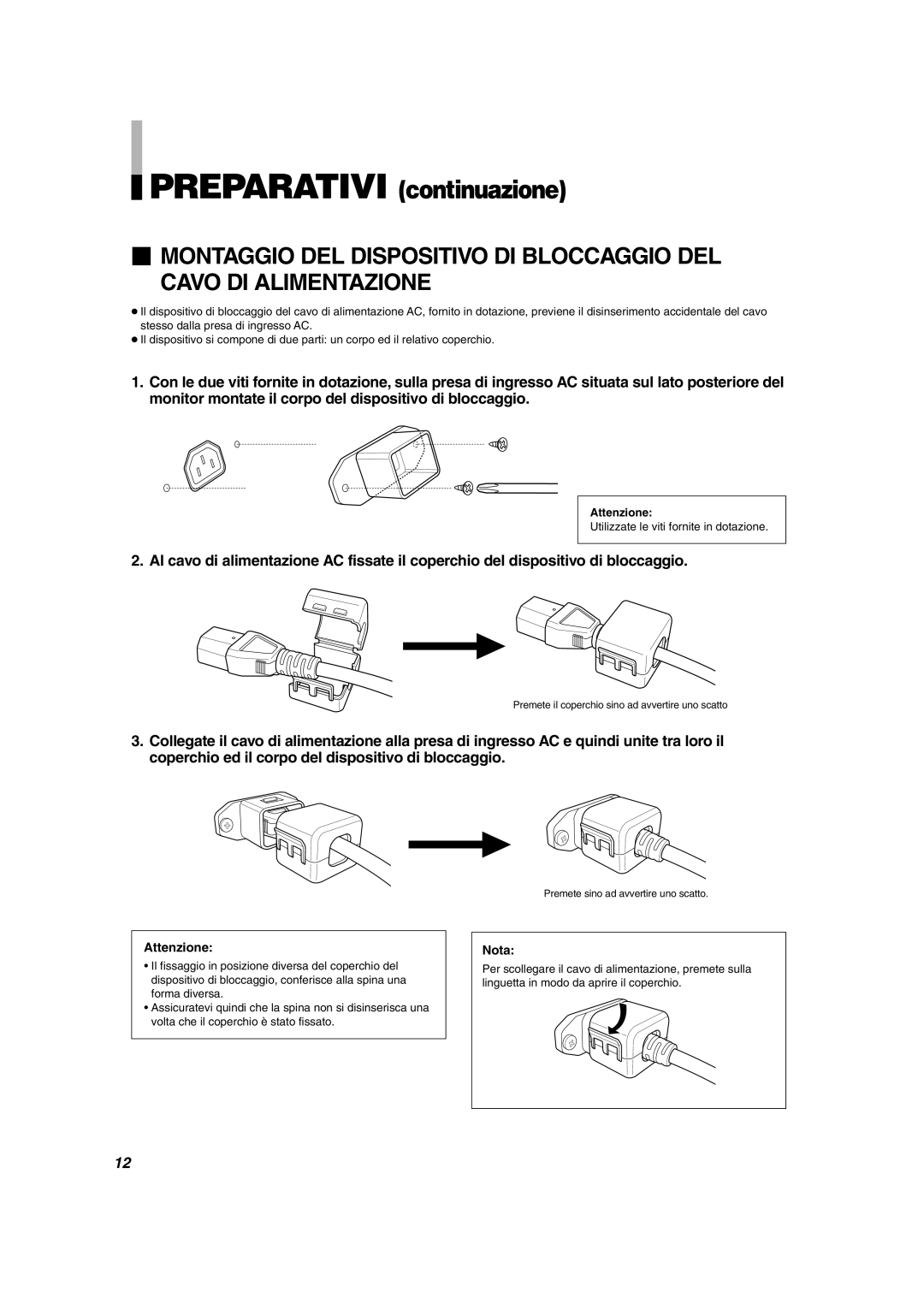 JVC DT-V1710CG, DT-V1910CG manual Attenzione, Nota 