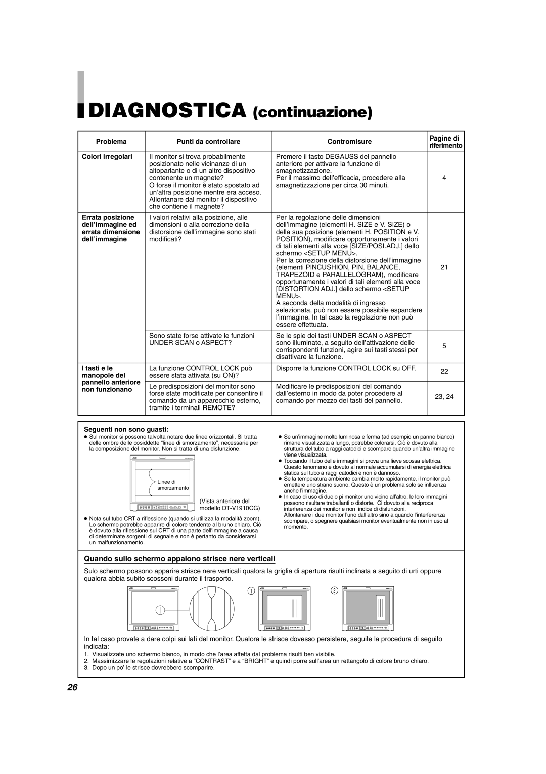 JVC DT-V1710CG, DT-V1910CG manual Quando sullo schermo appaiono strisce nere verticali 