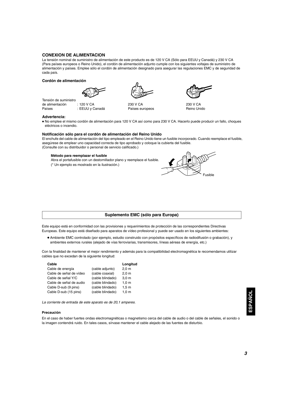 JVC DT-V1910CG, DT-V1710CG manual Suplemento EMC sólo para Europa, Cordón de alimentación, Advertencia 