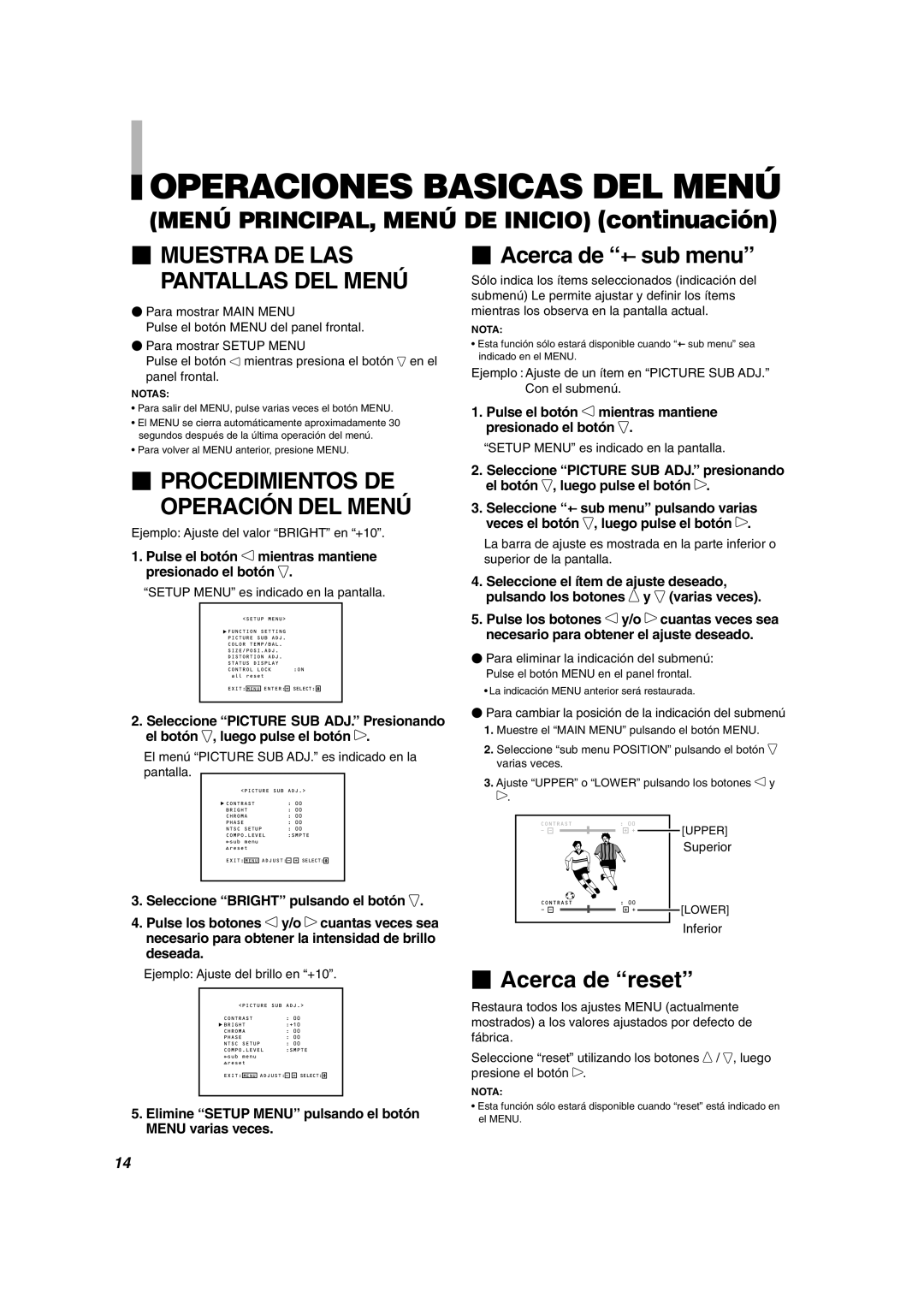 JVC DT-V1710CG, DT-V1910CG manual Operaciones Basicas DEL Menú,  Procedimientos DE Operación DEL Menú 