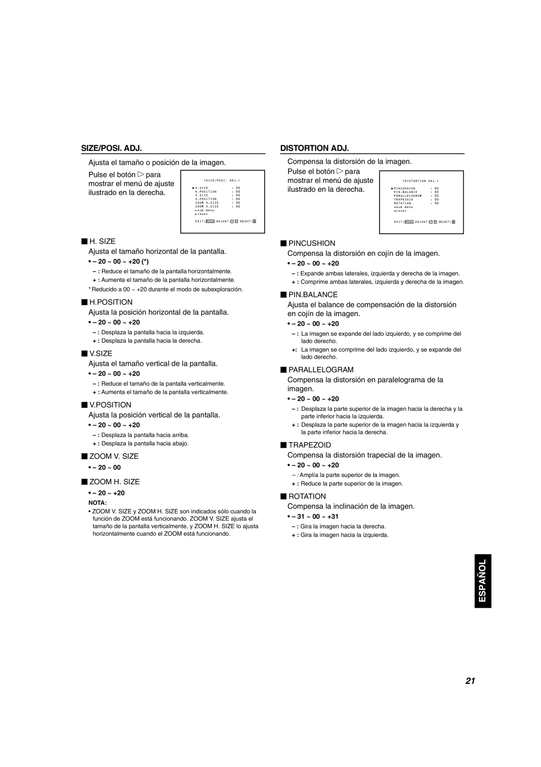 JVC DT-V1910CG, DT-V1710CG manual  H.Position,  V.Size,  V.Position 