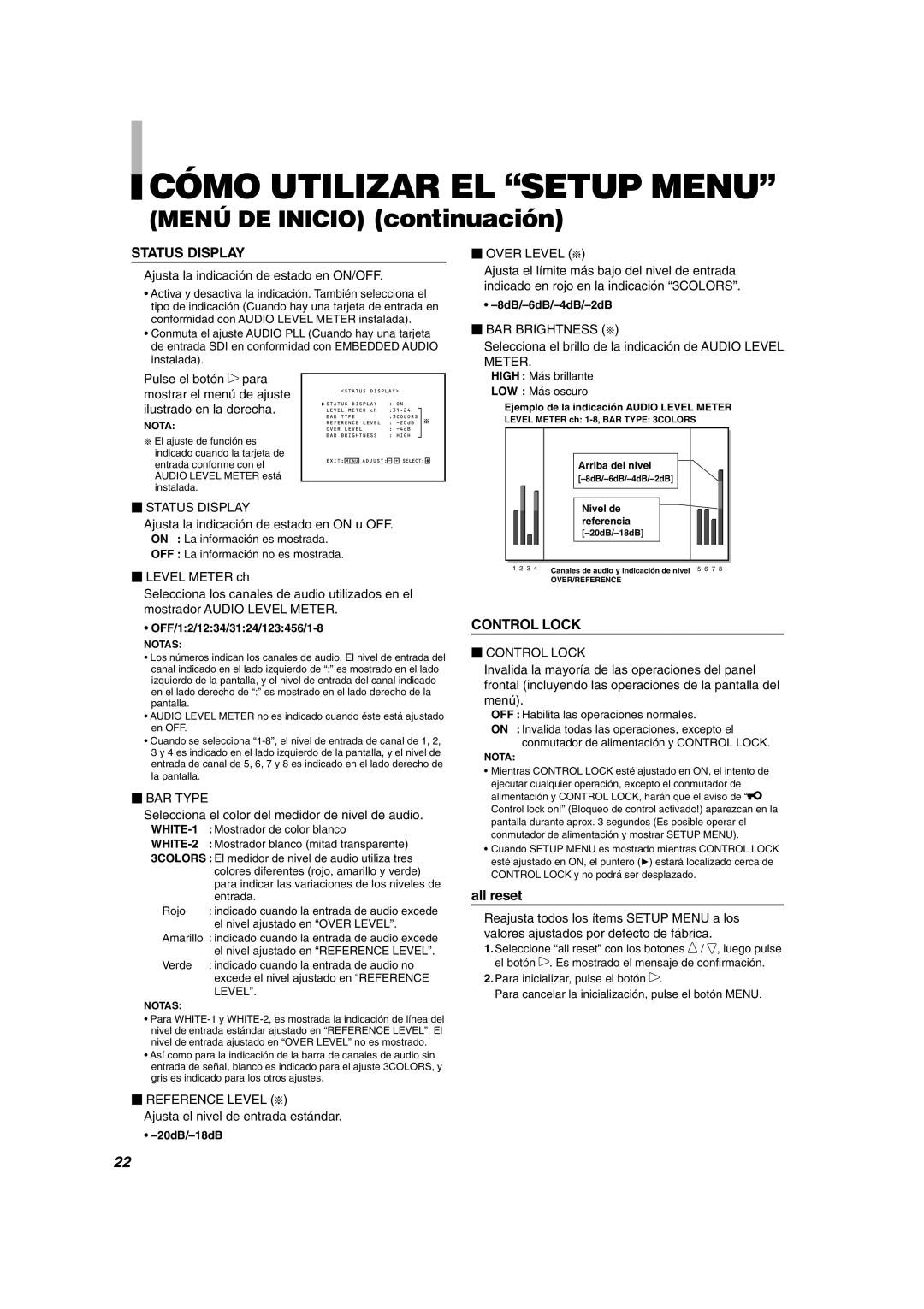 JVC DT-V1710CG, DT-V1910CG manual Ajusta la indicación de estado en ON/OFF, Ajusta la indicación de estado en on u OFF 