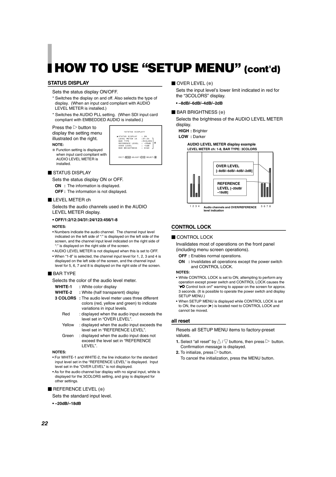 JVC DT-V1710CG, DT-V1910CG manual All reset 