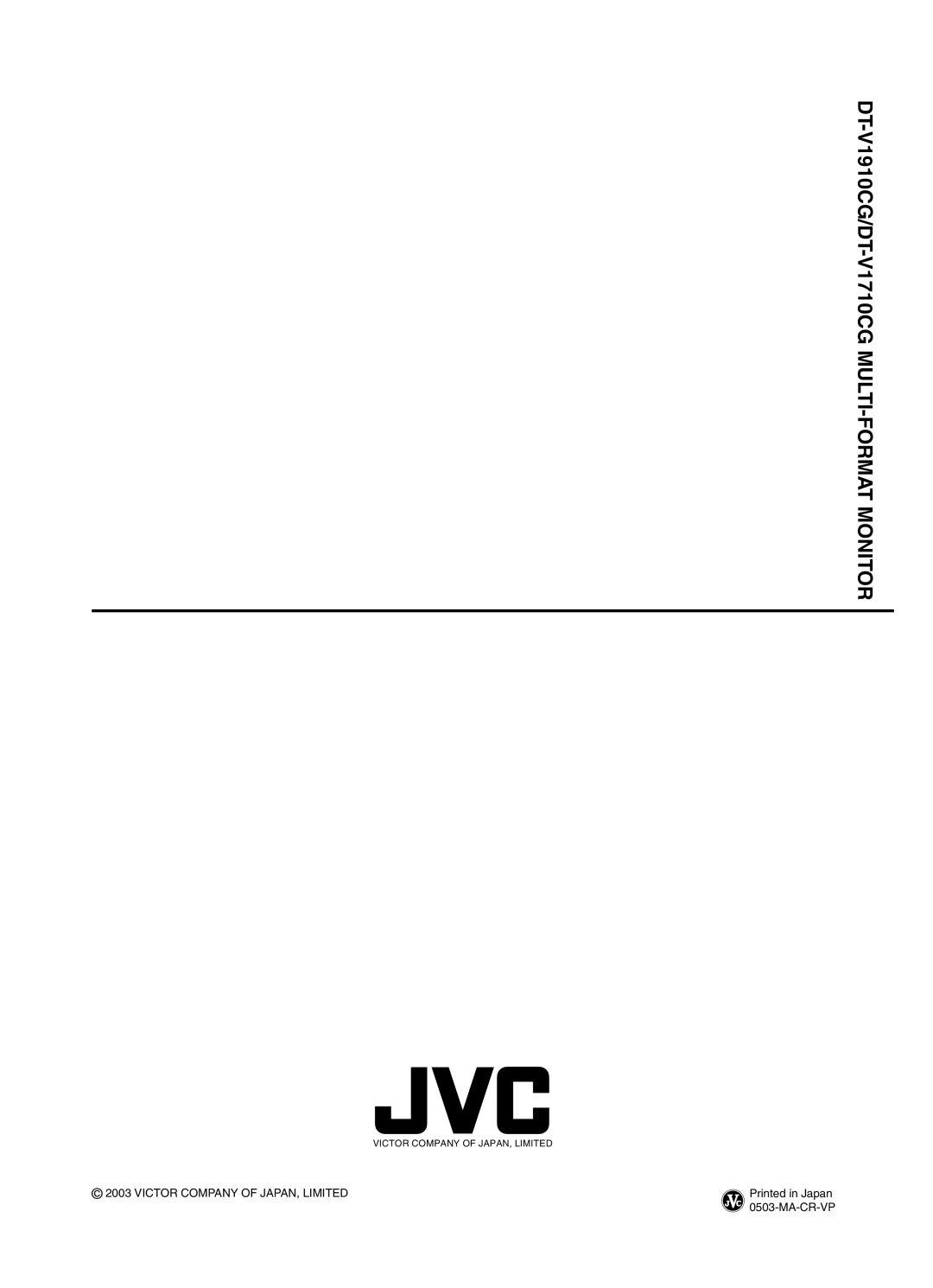 JVC DT-V1710CG, DT-V1910CG manual Victor Company of JAPAN, Limited 