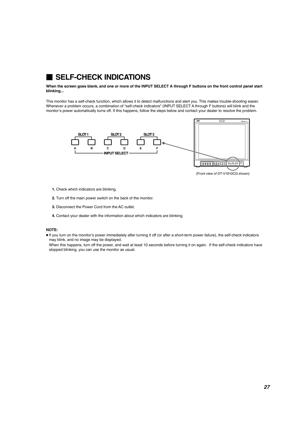 JVC DT-V1910CG, DT-V1710CG manual  SELF-CHECK Indications, SLOT3 