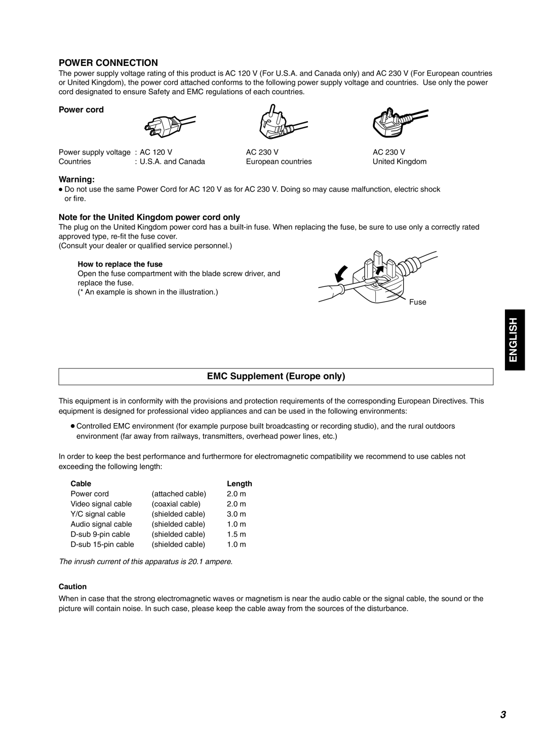 JVC DT-V1910CG, DT-V1710CG manual EMC Supplement Europe only, Cable Length 