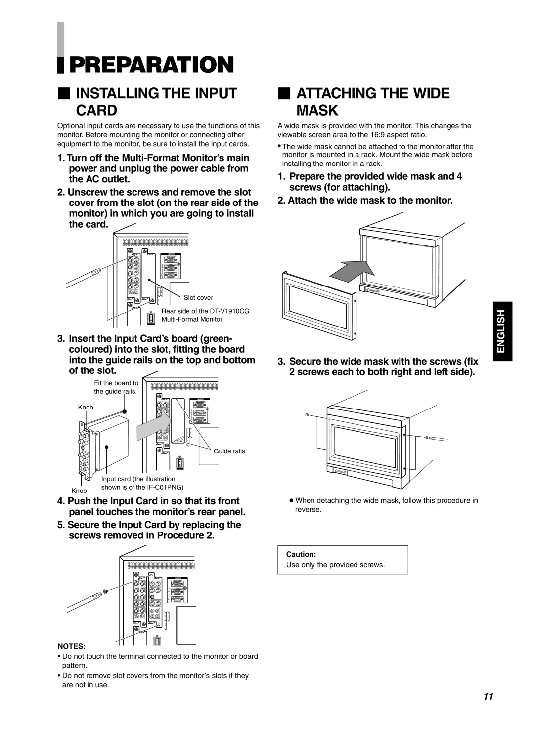 JVC DT-V1910CG, DT-V1710CG manual Secure the wide mask with the screws fix 