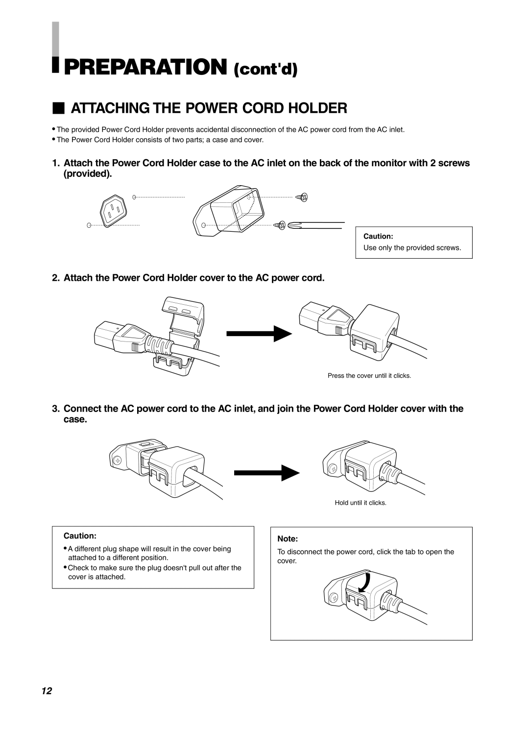 JVC DT-V1710CG, DT-V1910CG manual Preparation contd 