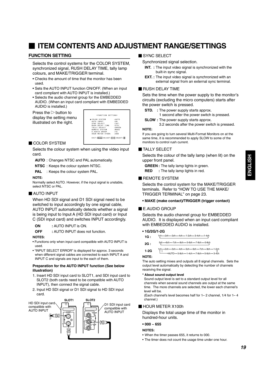 JVC DT-V1910CG, DT-V1710CG manual Selects the colour system when using the video input card, Auto Input does not function 