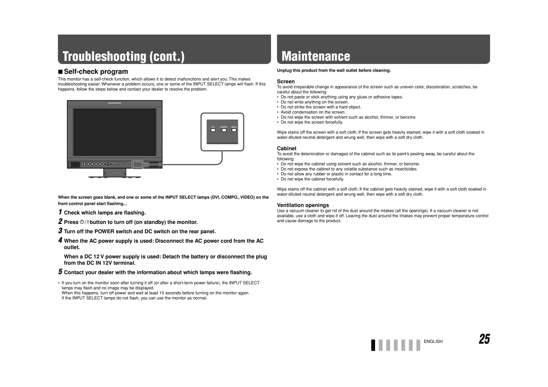 JVC DT-V17G1 specifications Maintenance, Self-check program 