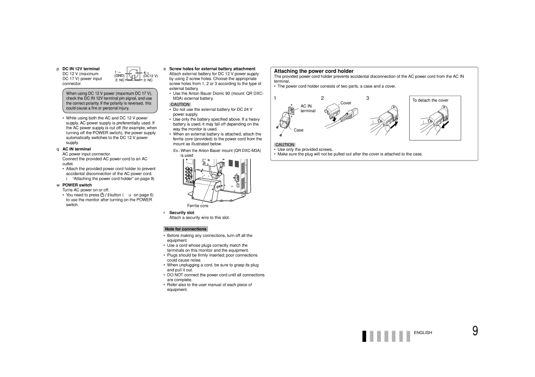 JVC DT-V17G1 specifications Attaching the power cord holder 