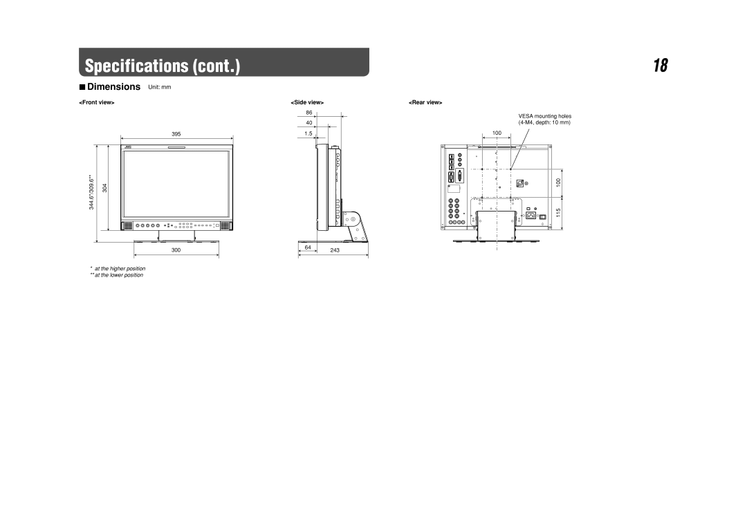 JVC DT-V17L2D manual Dimensions Unit mm, Front view 