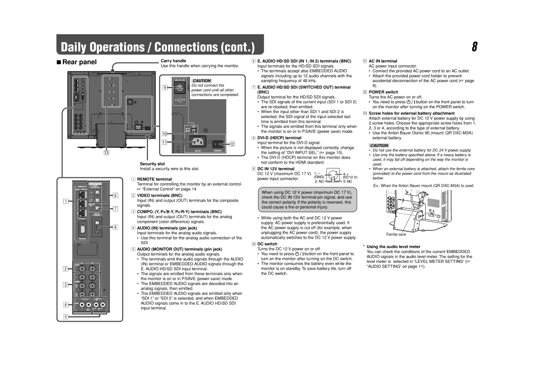 JVC DT-V17L2D manual Rear panel 