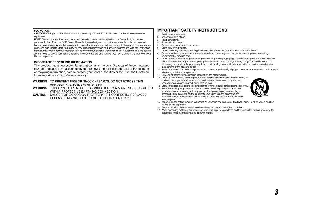 JVC DT-V17L3DY specifications Important Safety Instructions 