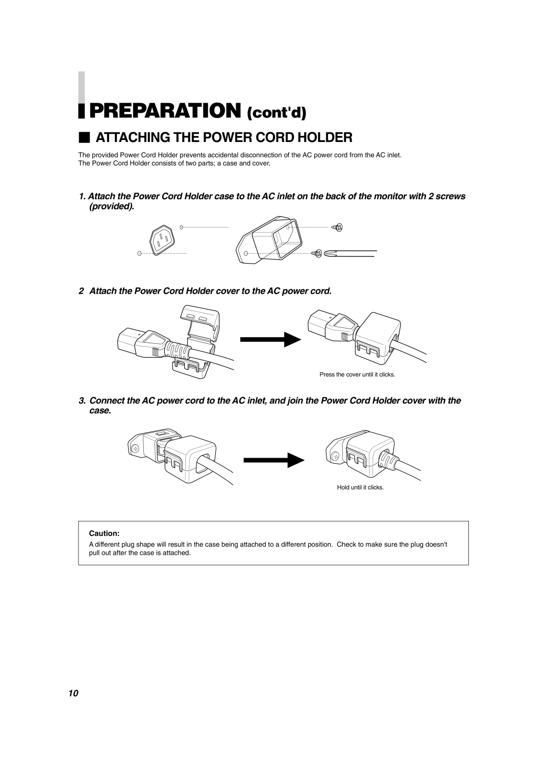 JVC DT-V1900CG manual Preparation contd,  Attaching the Power Cord Holder 