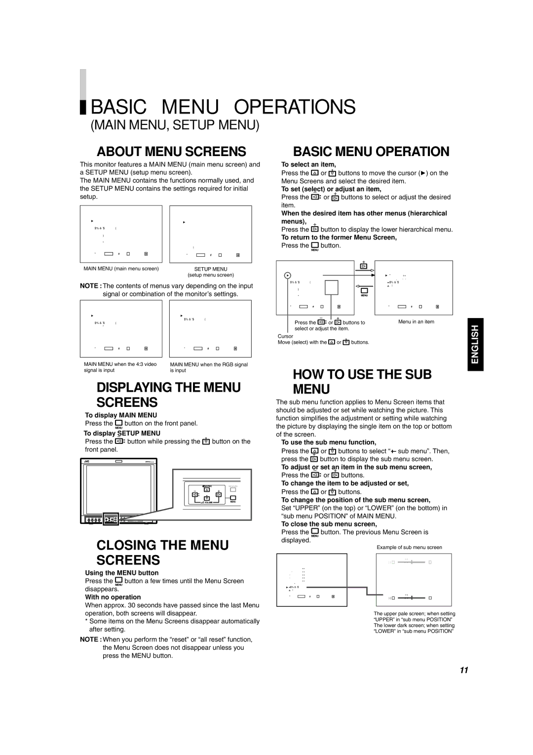 JVC DT-V1900CG manual Basic Menu Operations 