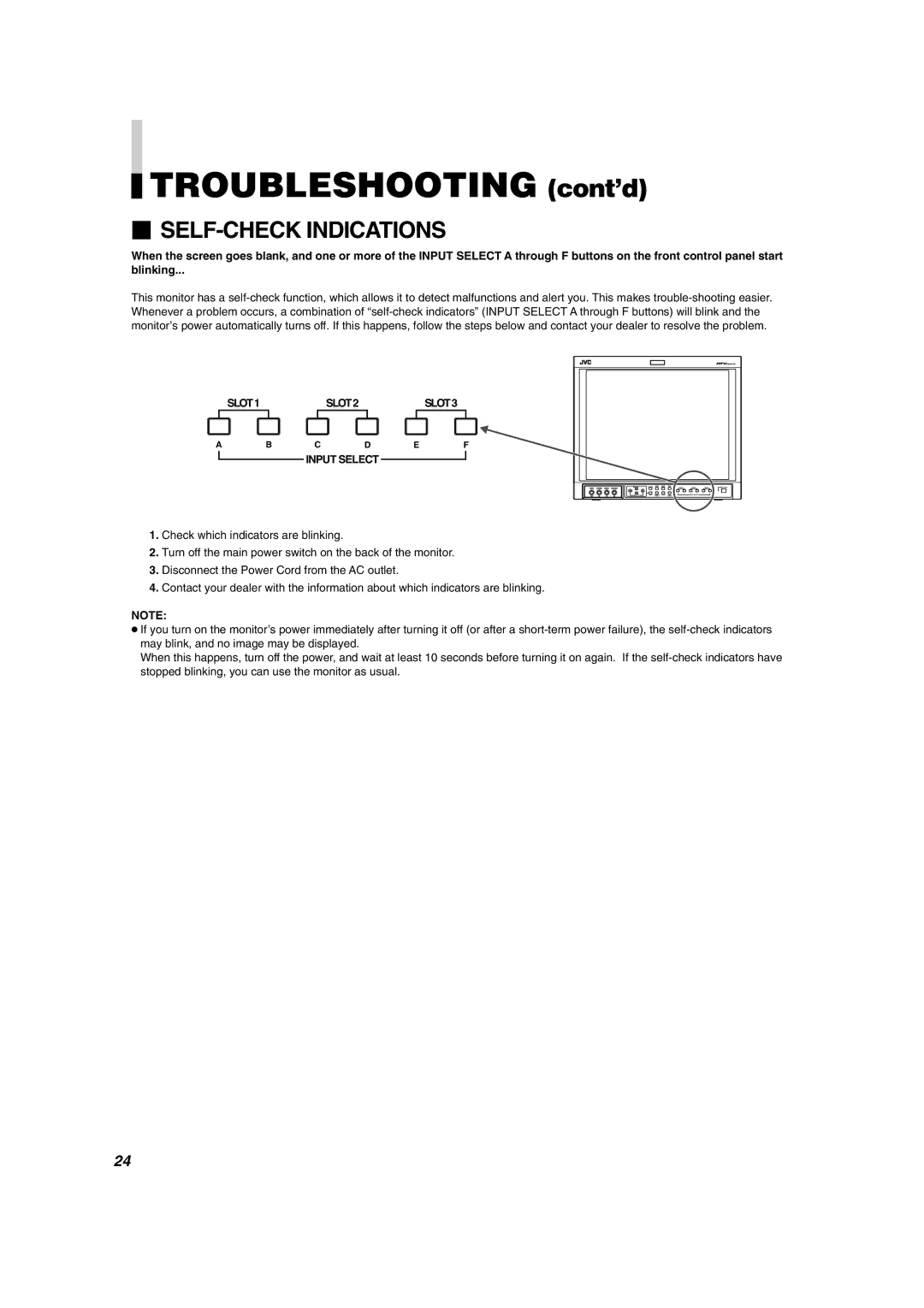 JVC DT-V1900CG manual Troubleshooting cont’d,  SELF-CHECK Indications 