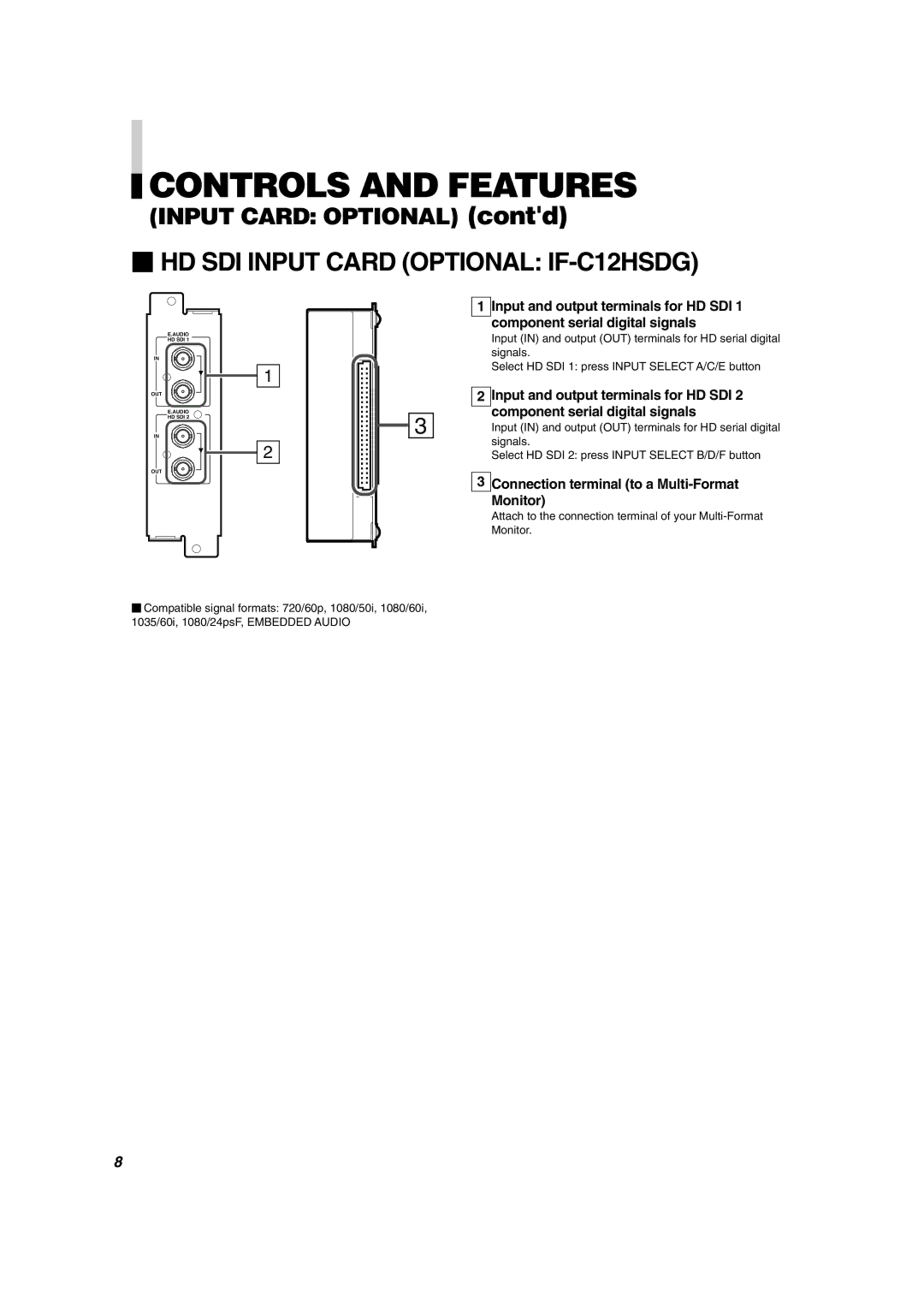 JVC DT-V1900CG manual  HD SDI Input Card Optional IF-C12HSDG 