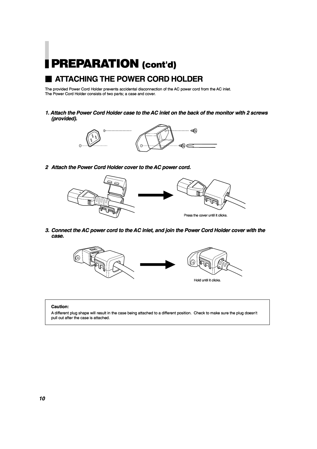 JVC DT-V1900CG manual PREPARATION contd,  Attaching The Power Cord Holder 