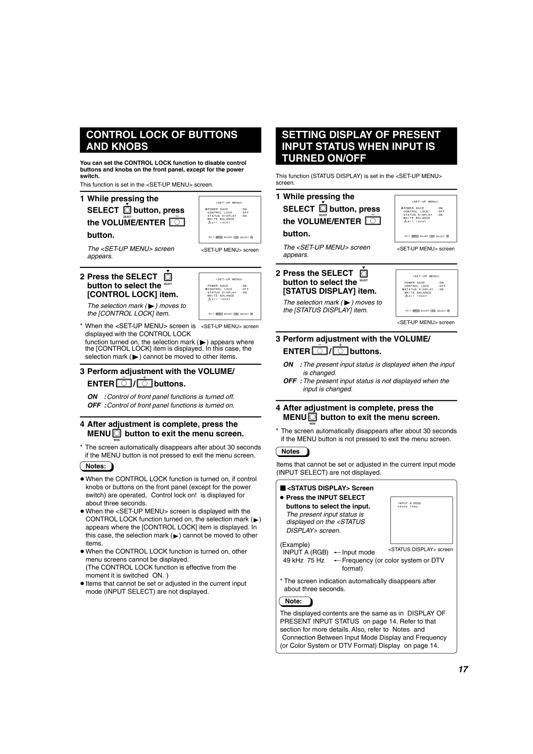 JVC DT-V2000SU manual Control Lock of Buttons and Knobs, Select 