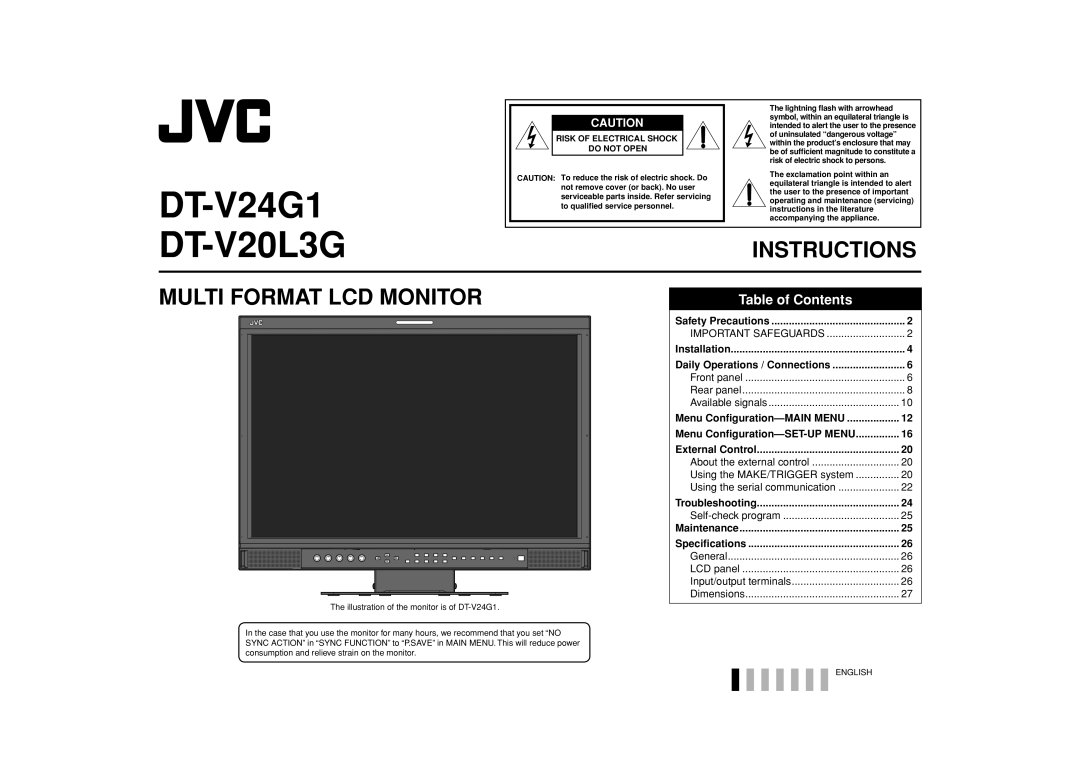 JVC DT-V20L3G, DT-V24G1, 0110SKH-MW-MT specifications 