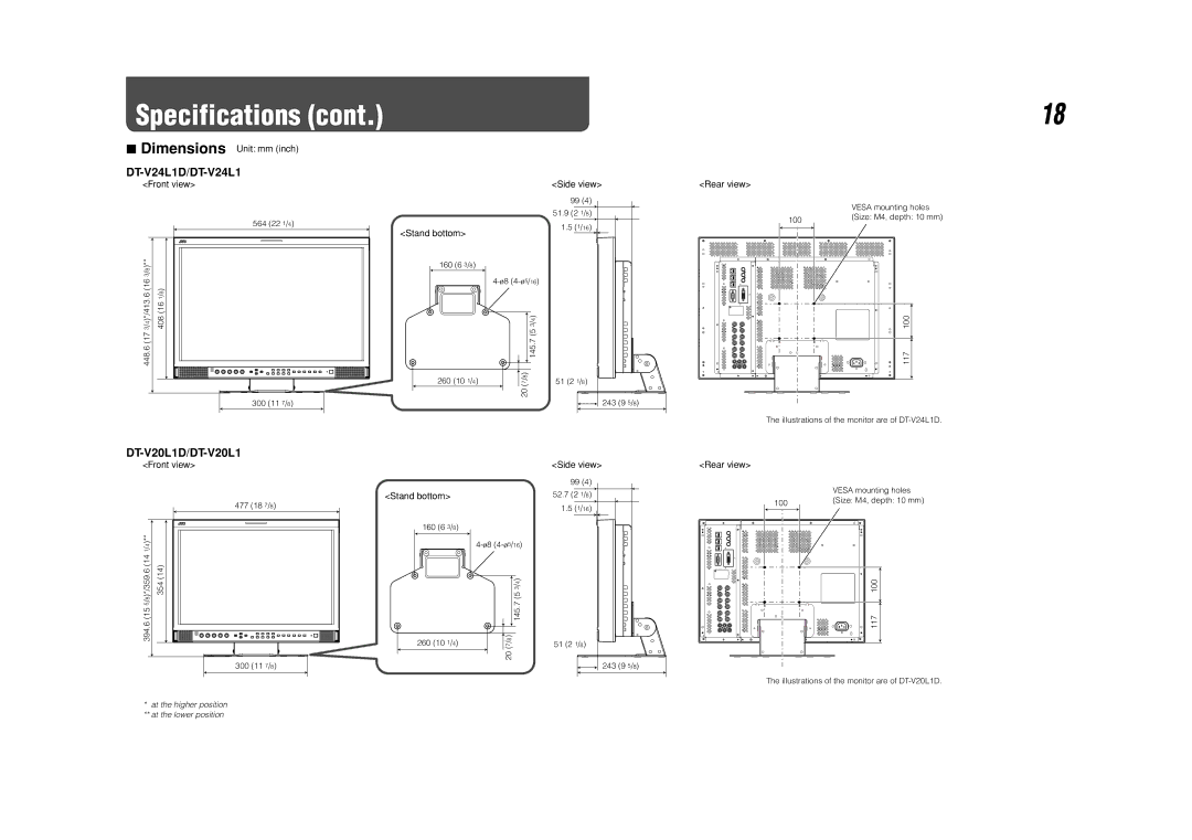 JVC specifications DT-V24L1D/DT-V24L1, DT-V20L1D/DT-V20L1 