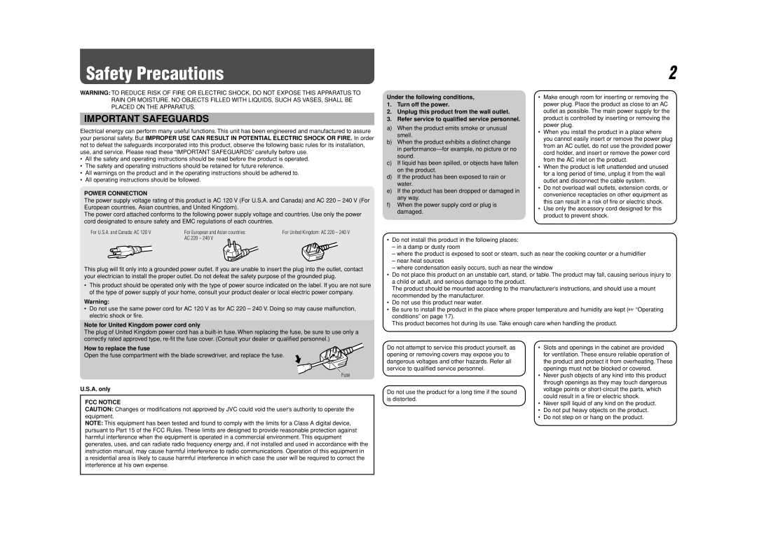 JVC DT-V20L1D, DT-V24L1D specifications Safety Precautions, How to replace the fuse, A. only 