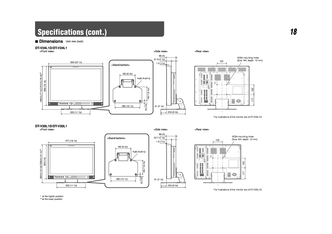 JVC specifications Specifications cont, DT-V24L1D/DT-V24L1, DT-V20L1D/DT-V20L1 