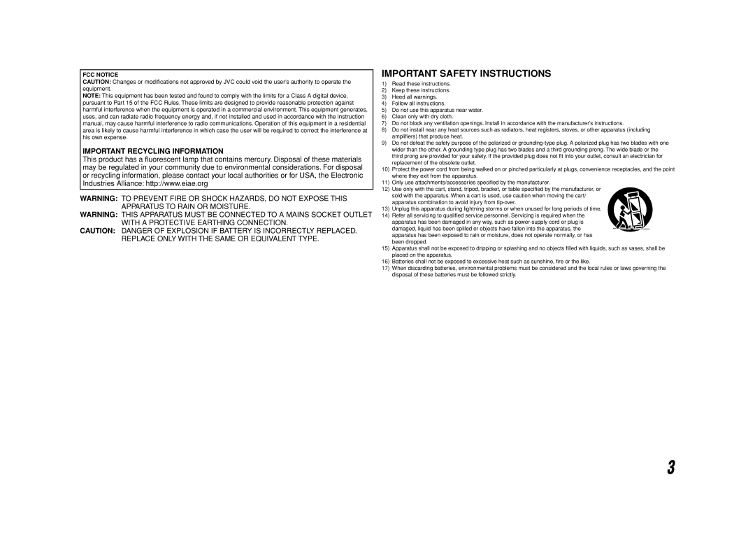 JVC DT-V20L3DY, DT-V24L3DY specifications Important Safety Instructions 