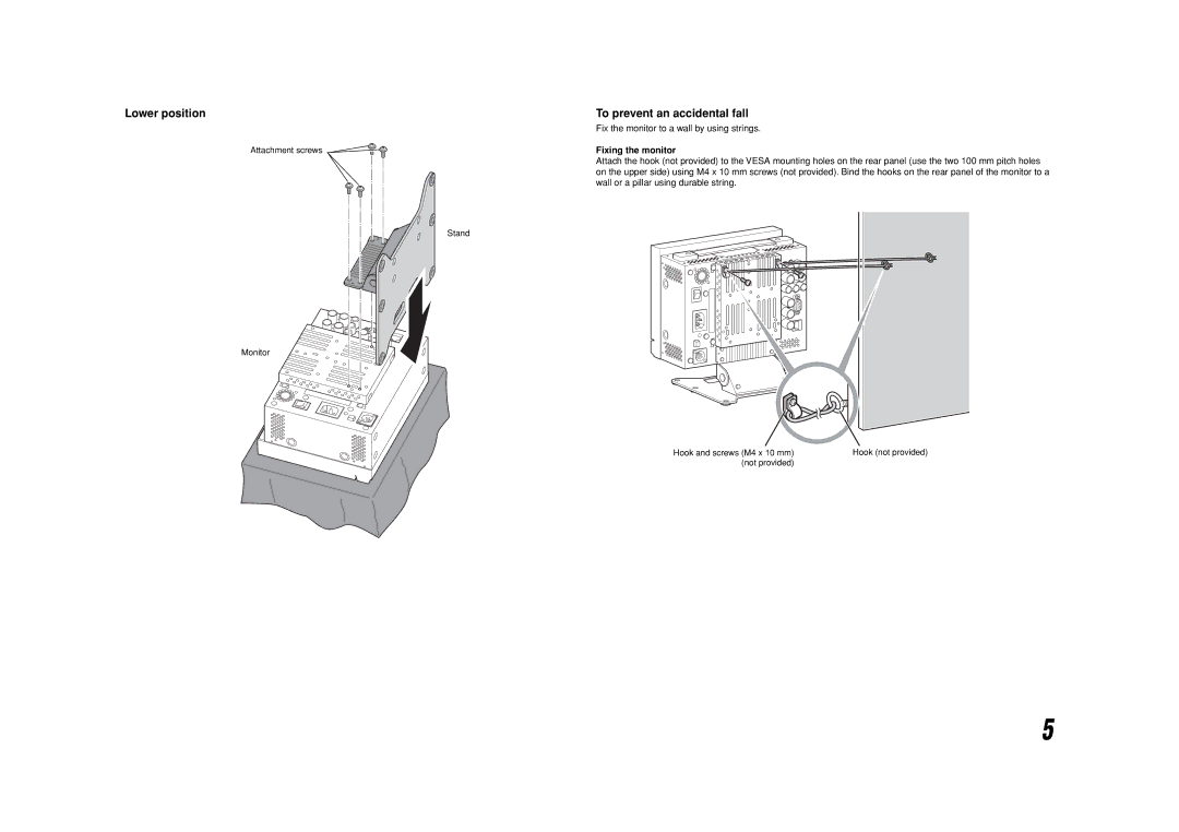 JVC DT-V9L3DY specifications Lower position To prevent an accidental fall 