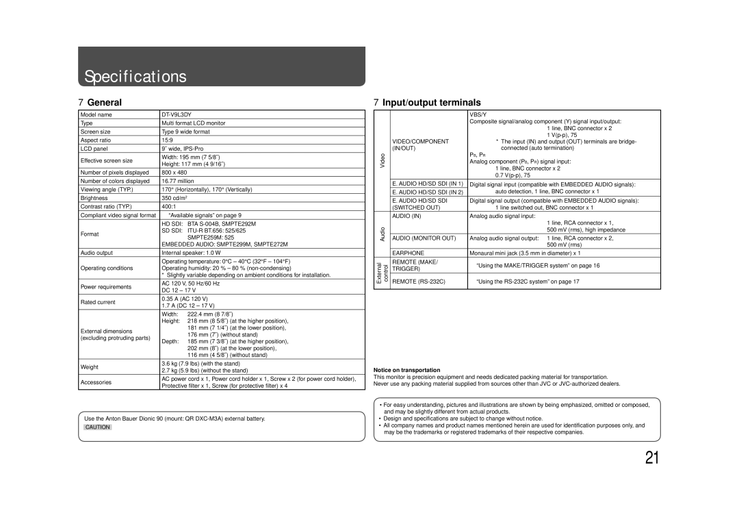 JVC specifications DT-V9L3DY 