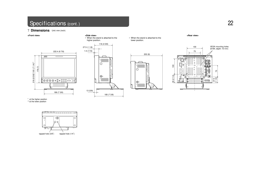 JVC DT-V9L3DY specifications Dimensions Unit mm inch, When the stand is attached to, Higher position Lower position 