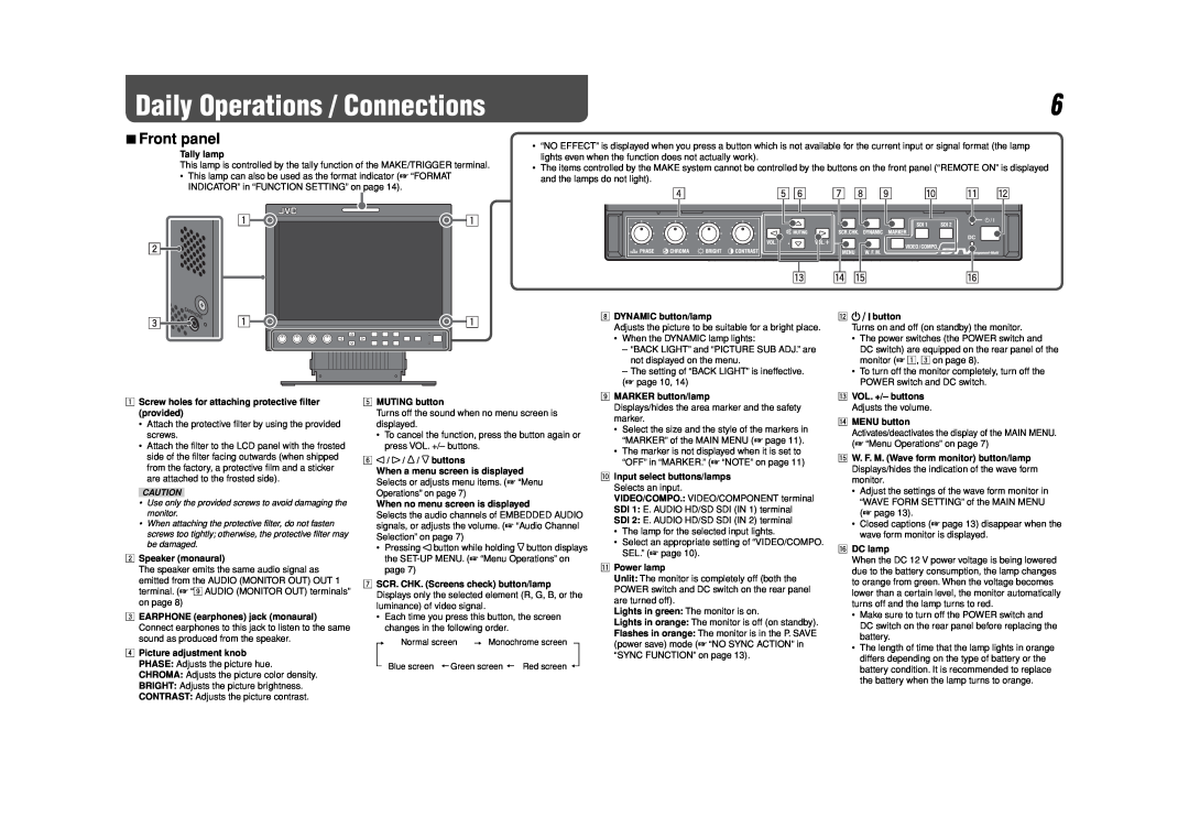 JVC DT-V9L3DY specifications Daily Operations / Connections, Front panel 