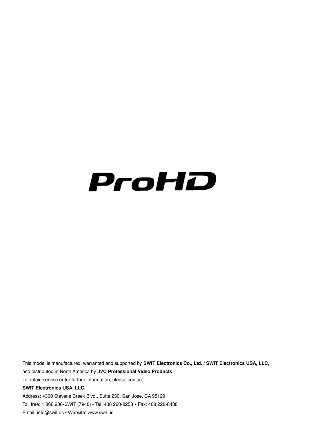 JVC DT-X71C, DTX71H, DT-X71H, DT-X71F user manual Swit Electronics USA, LLC 