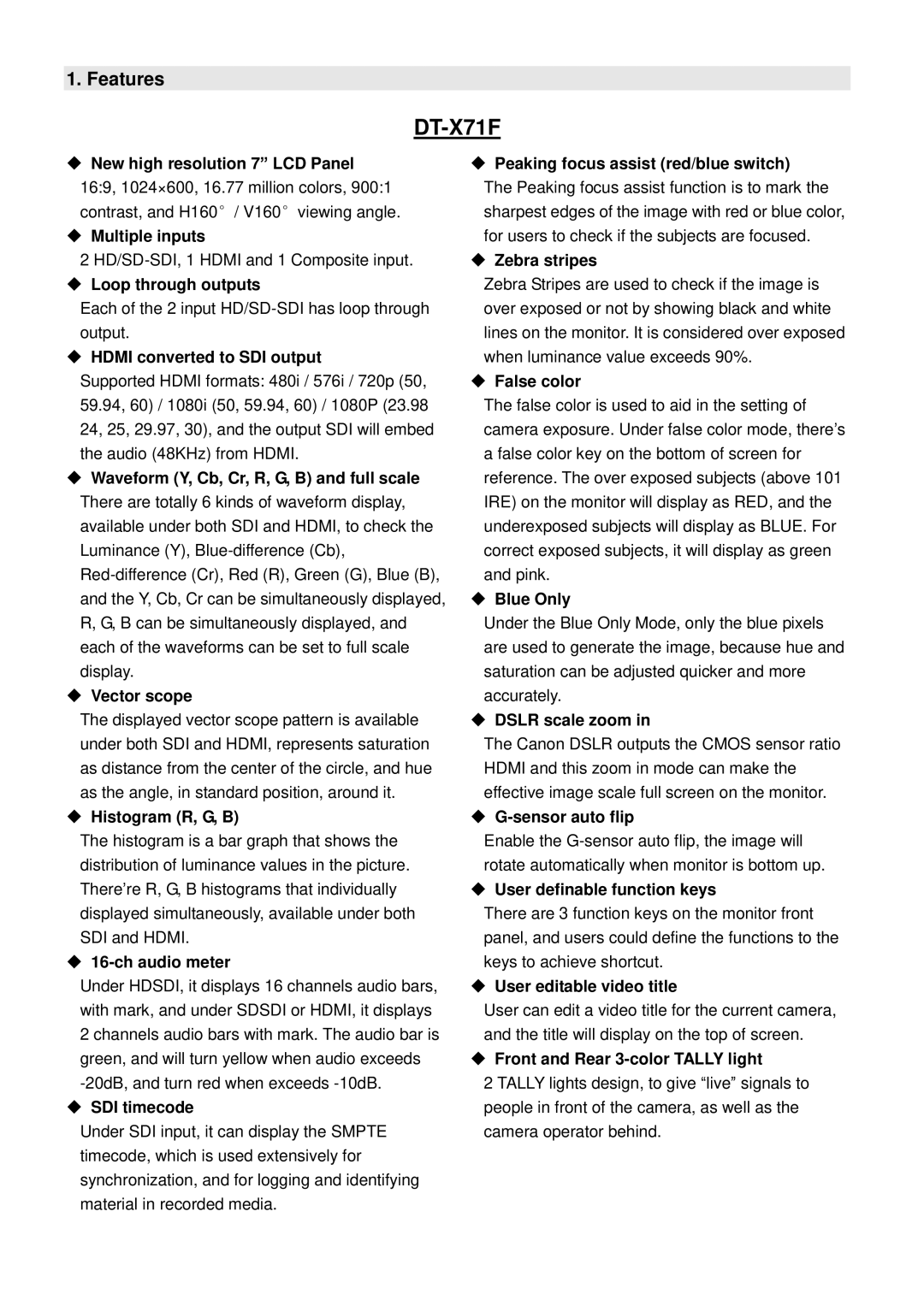 JVC DT-X71C, DTX71H, DT-X71H, DT-X71F user manual Features 