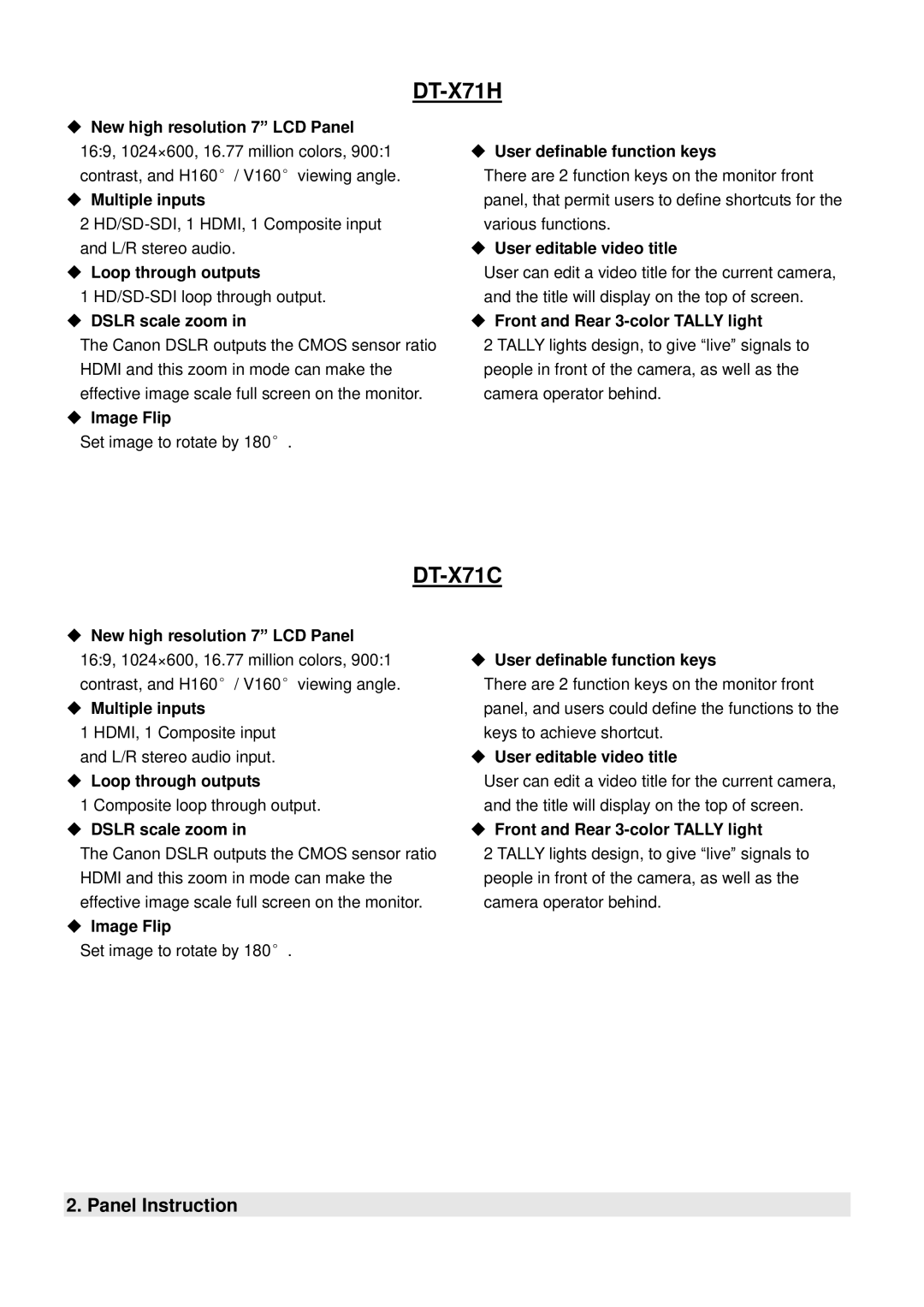 JVC DTX71H, DT-X71C, DT-X71H, DT-X71F user manual Panel Instruction, Image Flip 