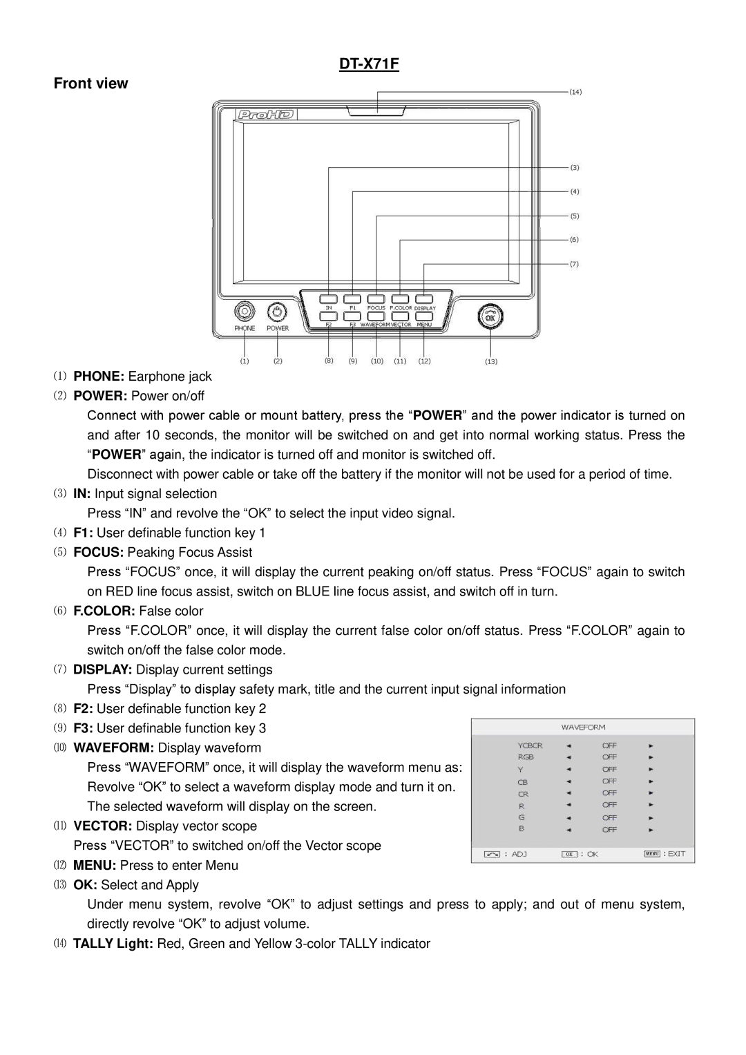 JVC DT-X71H, DT-X71C, DTX71H user manual DT-X71F, Front view 